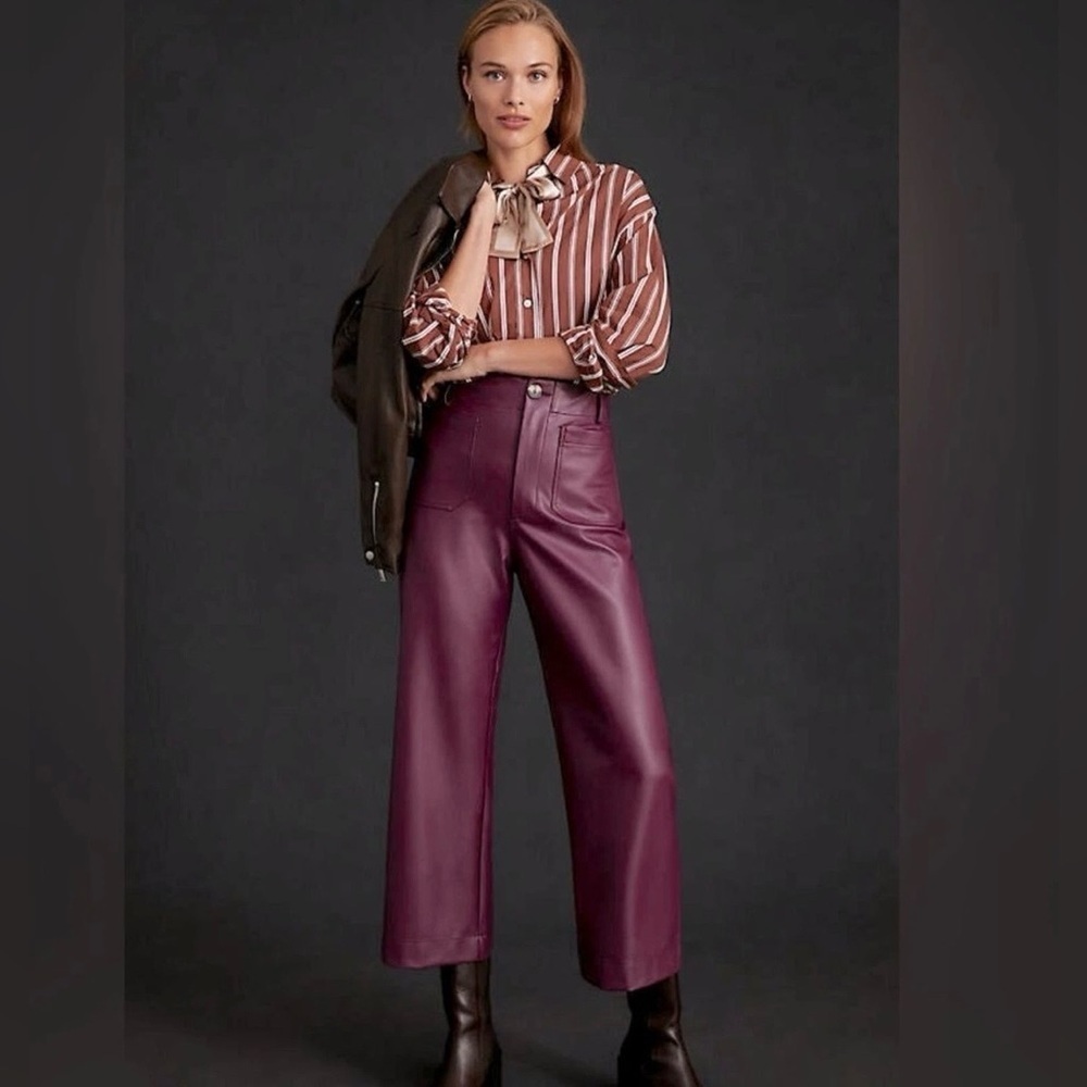 Anthropologie Maeve Collette Plum Vegan Leather Pants NWOT
